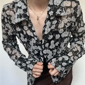 Semi Sheer printed rose top.